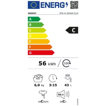 Indesit BTWWS60400PLN pralni stroj z zgornjim polnjenjem, 6 kg, 1000 vrt/min, bel