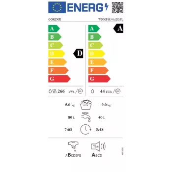 Gorenje WDG2PS954A1D2/PL pralni stroj s sušilnikom, 9 kg pranja / 6 kg sušenja, 1400 vrt/min, energijski razred A, bel