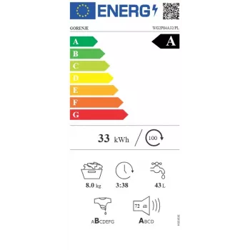 Gorenje WG2P84A32/PL samostojni pralni stroj s polnjenjem spredaj, 8 kg, 1400 vrt/min, energijski razred A, bel
