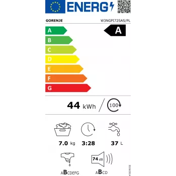Gorenje W3NGPI72SAS/PL 7 kg 1200 vrt/min samostoječi pralni stroj s polnjenjem spredaj s SteamTech in inverter motorjem PowerDrive