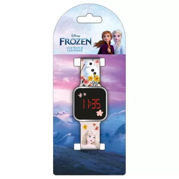 PULIO digitalna ura LED Diakakis – otroška ura Frozen z rdečim LED zaslonom, modro-vijoličen silikonski pašček, uradni motiv Disney Frozen