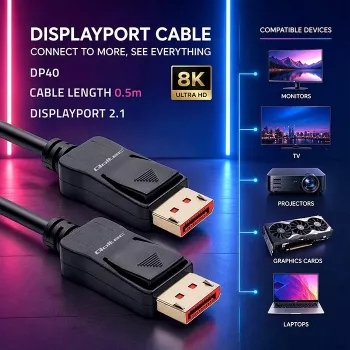 QOLTEC kabel DisplayPort M/M V2.1 40G 0,5m