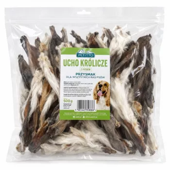 PETITTO zajčja ušesa z dlako pasji priboljški, 500 g