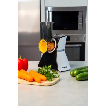 Blaupunkt Slicer FPS502 električni kuhinjski rezalnik 150 W, nerjavno jeklo, nazobčano rezilo 190 mm, nastavljiva debelina reza 0-15 mm, črno/srebrn