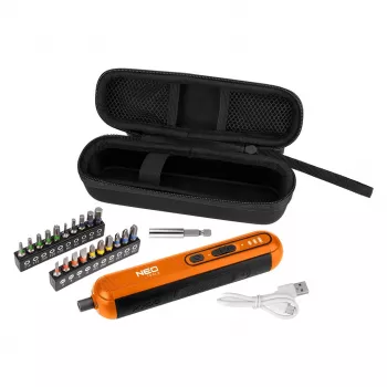 NEO TOOLS 04-199 akumulatorski izvijač 4V Li-Ion USB-C s 6 nastavki in LED lučjo