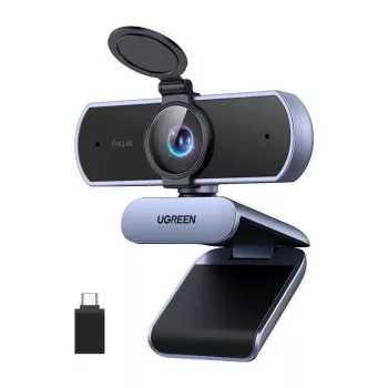 Spletna kamera UGREEN FineCam Lite 4K UHD s 4-mikrofonskim nizom, zaklopom zasebnosti, nastavljivim vidnim poljem, samodejnim uokvirjanjem, HDR, USB-C, siva