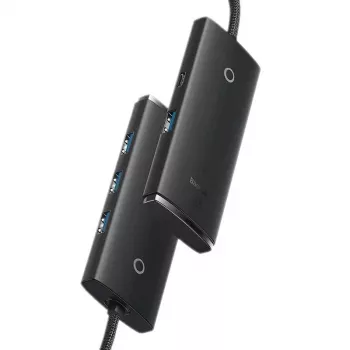 Baseus Lite Series 4-portno USB 3.0 stikalo, 5Gbps, napajanje prek vodila, črno (WKQX030101)