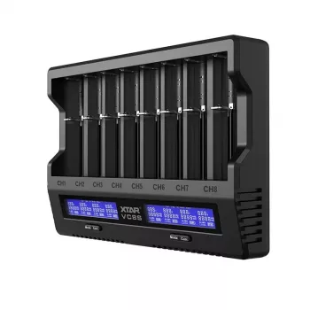 XTAR VC8S USB-C SET polnilnik baterij, 3,7V/1.2V