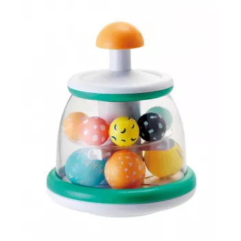 B-KIDS Rollabout Ball Top Infantino – vrtljiva igrača v menta barvi z ropotajočimi kroglicami za dojenčke od 6 mesecev