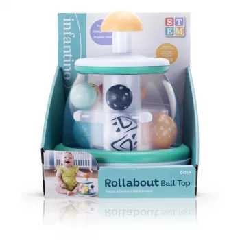 B-KIDS Rollabout Ball Top Infantino – vrtljiva igrača v menta barvi z ropotajočimi kroglicami za dojenčke od 6 mesecev