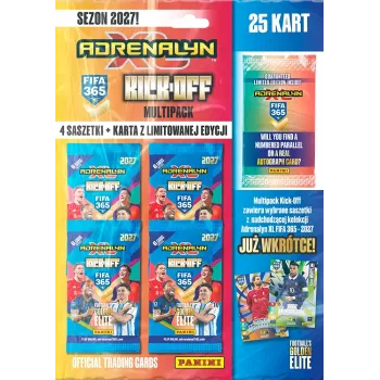 Panini FIFA 365 2027 Adrenalyn XL zbirateljske kartice Multipack Kick off – 6 booster paketov + 2 kartici Limited Edition