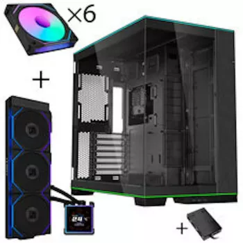 Lian Li O11D EVO RGB ohišje PC paket + HydroShift II LCD-S 360TL AiO + 6x UNI FAN SL-INF 120 Reverse Blade ventilatorji + UNI HUB SL-INF - črn