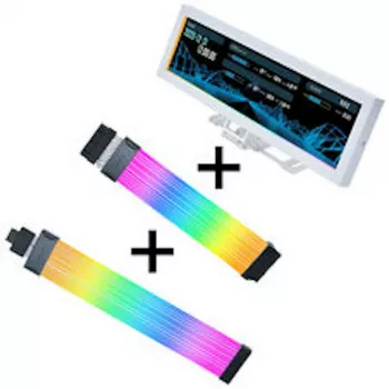 Lian Li nadgradnja Visual Upgrade Kit Strimer Wireless 24-Pin RGB matični kabel, krmilnik + 12V-2x6 GPU kabel Wide & 8.8 Universal Screen – bela