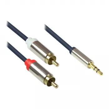Good Connections avdio povezovalni kabel visoke kakovosti 3,5mm jack na 2x RCA vtič, polno kovinsko ohišje, temno moder, 1,5m