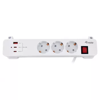 Equip 245556 podaljšek z vtičnicami, vtič CEE 7/7 90°, 3x Schuko, 2x USB-C + USB-A, s stikalom