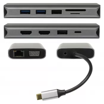 PLUSONIC USB-C priklopni adapter 8in1 - vesoljsko siva