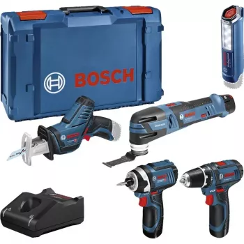 Bosch Power Tools 12V komplet orodja s 5 deli GOP + GSR + GDR + GSA + GLI (modra, 3x Li-Ion akumulator 2,0 Ah)