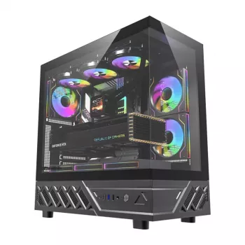 DarkFlash DS950 ATX ohišje računalnika, 270° panoramski pogled, USB-C 3.2 Gen 2, 6 ventilatorjev, črno