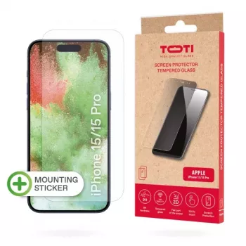 TOTI kaljeno steklo 2D zaščitno steklo za zaslon s polnim prekritjem za iPhone 15/15 Pro, prozorno