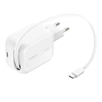 Belkin UltraCharge 45W dvojni GaN zložljiv USB-C polnilnik bel