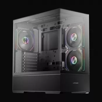 LC-Power Gaming Midi Tower ATX 812B Onyx Vision s kaljenim steklom in 4x aRGB ventilatorji, črn