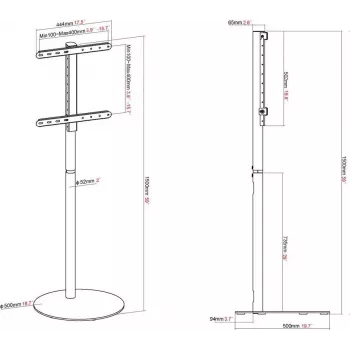 VISION MAGIC digital signage talno stojalo za 30-65 inch zaslone, 1500 mm steber, višinsko nastavljiv, 400x400 VESA, pokončno/ležeče, upravljanje kablov, idealno za vhode v podjetja