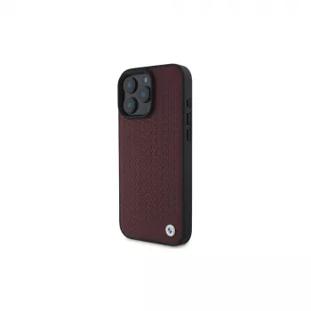 BMW iPhone 16 Pro Max rdeč trd ovitek Sign Leather Diamond Metal Logo MagSafe
