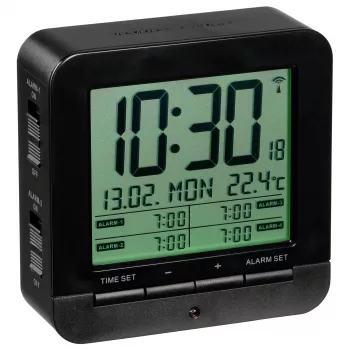 TFA 60.2536.01 radijsko vodena budilka - digitalni LCD, črna