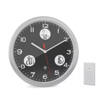 MEBUS 13149 radijsko vodena stenska ura 30 cm, aluminij, tih mehanizem