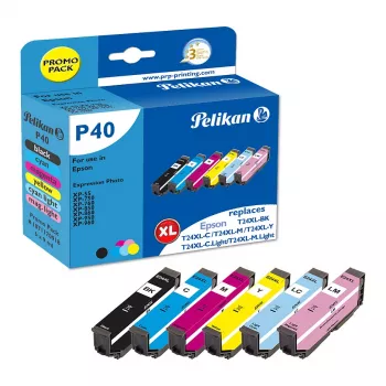 Pelikan P40 kompatibilna kartuša s črnilom multipaket 6 kosov za Epson Expression Photo XP-55/XP-750/XP-760/XP-850/XP-950/XP-960 (črna, cyan, svetlo cyan, svetlo magenta, magenta, rumena)