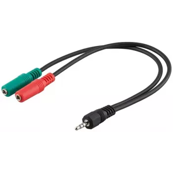 Goobay 3,5mm kabel z adapterjem za slušalke, 4-polni vtič TRRS na 3-polno vtičnico TRS, 15 cm, črn
