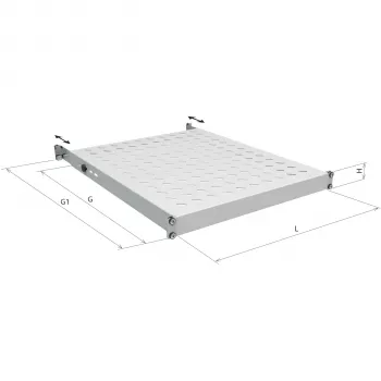 EFB Electronics 19 inch 1U fiksna polica, vgradna globina 750-850 mm, nosilnost 120 kg, globina omare 1000 mm, RAL 7035 svetlo siva