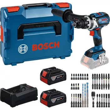 Bosch Professional 18V akumulatorski vrtalnik-vijačnik set 2x5,0 Ah Li-Ion 110 Nm brezkrtačni s polnilnikom in setom nastavkov v kovčku MetaLoc II