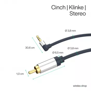 ShiverPeaks Flexline 3,5mm jack vtič na 2x RCA avdio kabel, kotni vtič, 0,75m, črn