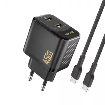 Dudao A28PCEU 45W GaN napajalnik z 2x USB-C in kablom USB-C 1m - črn
