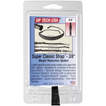 OP TECH Super Classic-Strap 3/8 jermen za kamero - neopren, najlon, usnje - črn - nosilnost 6,8 kg - dolžina 129,5 cm