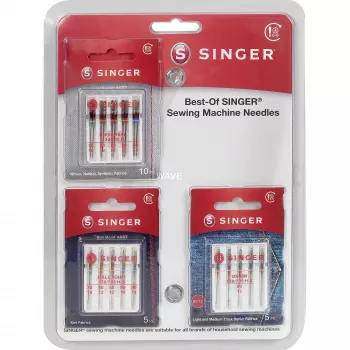SINGER Best-Of Needles A5-Pack – univerzalne igle za šivalni stroj, 5 kosov, velikosti 70/10, 80/12, 90/14