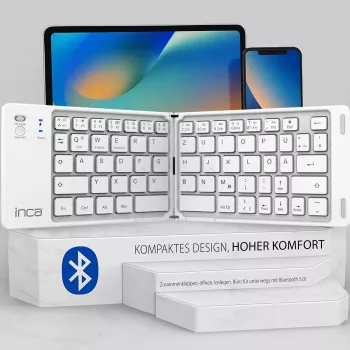 INCA zložljiva tipkovnica Bluetooth 5.0 IBK-580BT, tanka, USB-C, QWERTY, črna