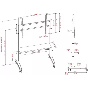 VISION VFM-F15M motorizirani talni voziček za zaslone 40–86 inch, VESA do 800x600, nastavitev višine 400 mm, črn