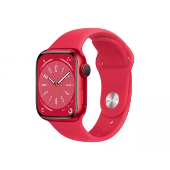 Apple Watch Series 8 (GPS) - (PRODUCT)RED - 41 mm - rdeče aluminijasto ohišje - pametna ura s športnim pasom - fluoroelastomer - rdeča - običajna velikost pasu - 32 GB - Wi-Fi, Bluetooth - 32 g (MNP73FD/A)