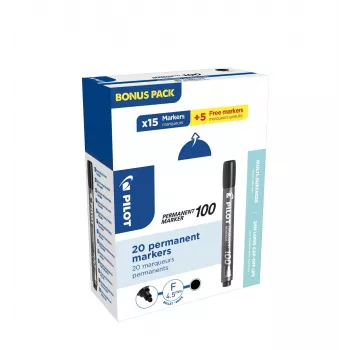 Pilot Pen 100 trajni marker črn 1,0 mm paket 20 kosov (15+5 brezplačno)