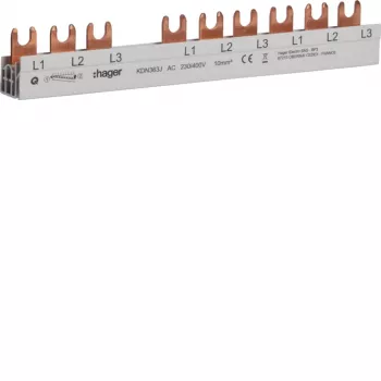 Hager KDN363J 3-polna fazna zbiralka z viličastim priklopom 10mm² 63A 10 modulov