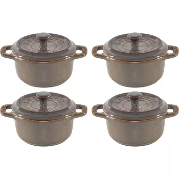 Staub Mini Cocotte set 4-delni keramični okrogli antik sivi 10 cm