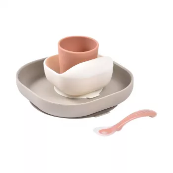 Beaba silikonski set za otroški obrok s priseskom Terracotta (913602)