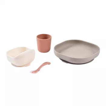 Beaba silikonski set za otroški obrok s priseskom Terracotta (913602)
