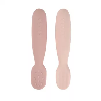 Beaba set 2 silikonskih prvih žličk in grizal Cotton Candy/Sorbet