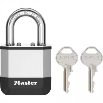 Master Lock Elite 45mm laminirana obešanka z 25mm lokom, 5-zatični cilinder, srebrna/siva