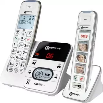Geemarc PACK Mobility 295 brezžični telefon za starejše z odzivnikom, fotografskimi tipkami za klicanje, osvetljenim zaslonom, bel