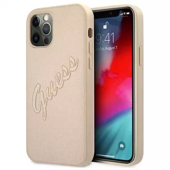 Guess Saffiano Vintage Script trdi ovitek za Apple iPhone 12 Pro Max 6,7 inch - zlat