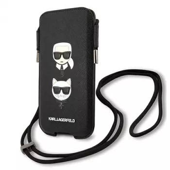 Karl Lagerfeld Ikonik Karl & Choupette Head Saffiano trdi ovitek za Apple iPhone 12 Pro Max 6,7 inch črna